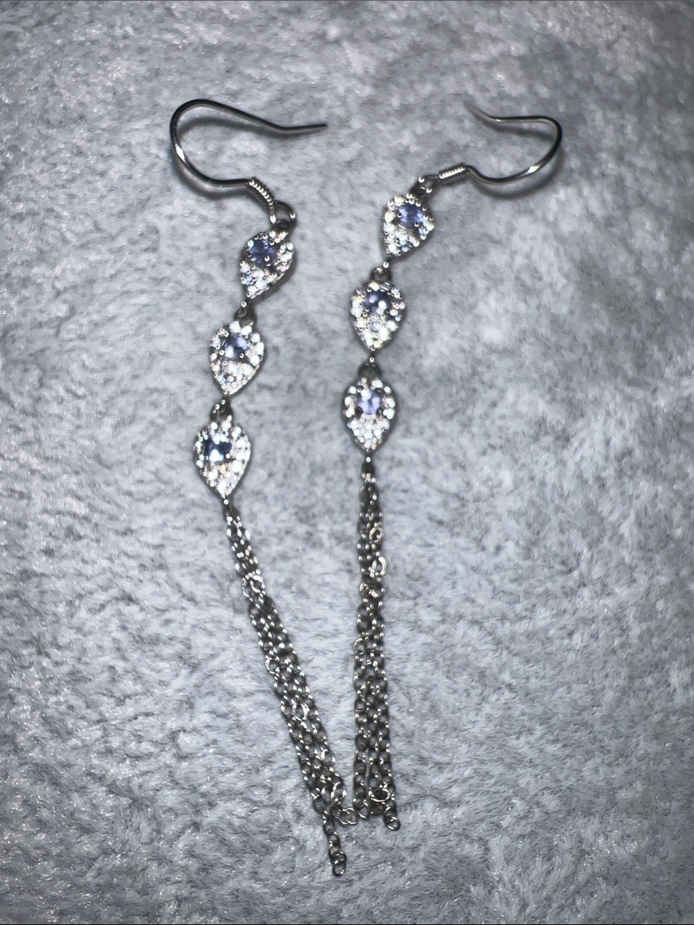 Silver light purple Crystal Dangle Earrings - Silver tone